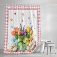 thumbnail image 4 of Spring Easter Small Stall Shower Curtain, Waterproof Shower Curtains for Bathroom, Colorful Tulip Floral Eggs Pink Plaid Washable Fabric Bath Curtain for Bathtub Decoration with Hooks 36x78 Inches, 4 of 9