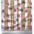 thumbnail image 1 of Soimoi Moss Tissu Georgette Rayé, Cabane & Chat Imprimé Animal 1 Yard 42 Pouces de Large, 1 of 3