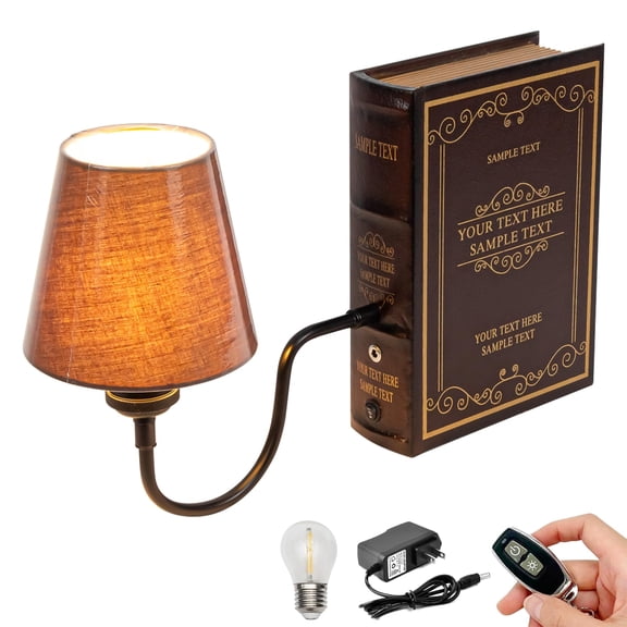 Kiven Cordless Bookshelf Lamp, 1-Light Rechargeable Bookcase Lighting with Brown Fabric Lampshade, Farmhouse Decorative Bookend, Cordless Table Lamp for Office Bedside Bookshelf DZ0097