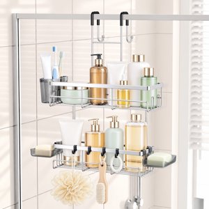 TINANA Over-The-Door Shower Caddy, Stainless Steel, Silver