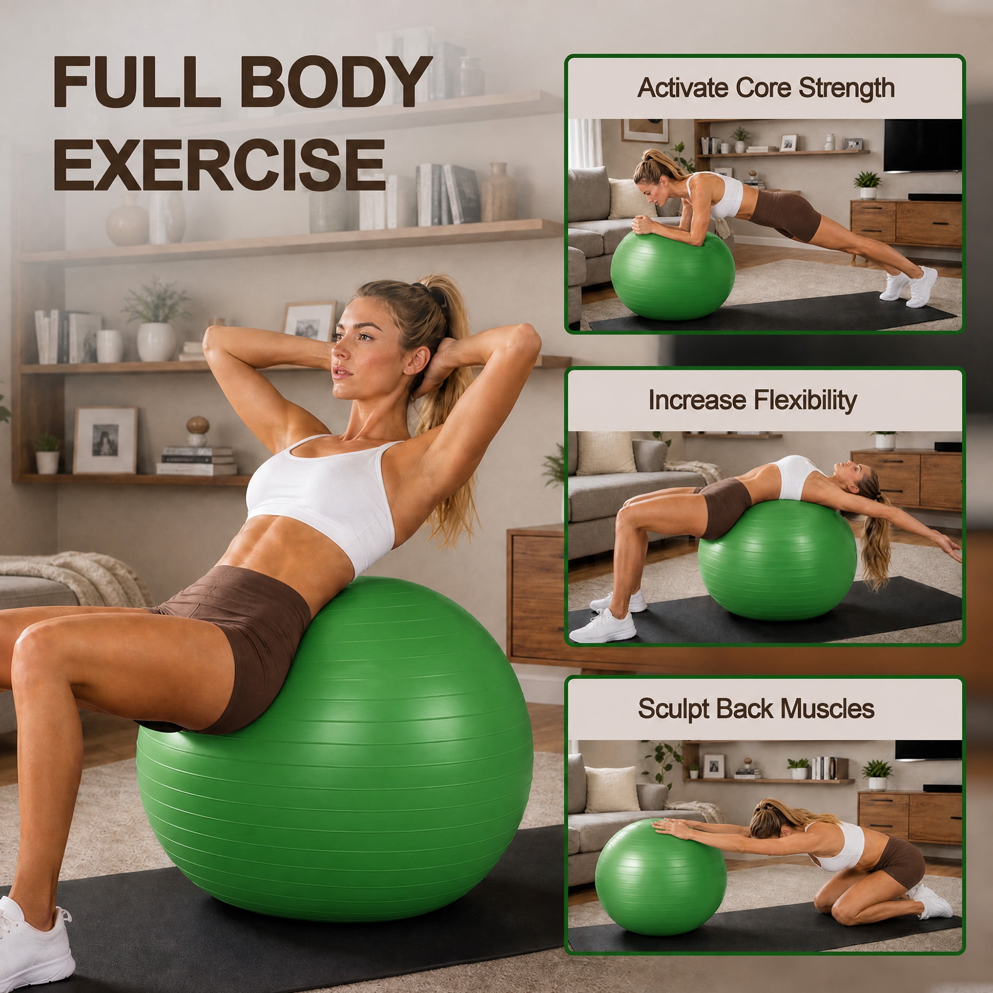 Signature Fitness 45 cm Yoga Exercise Ball with Foot Pump, Anti-Burst Slip-Resistant Stability Ball for Pregnancy, Pilates, Fitness, Balance & Core Workouts, Green