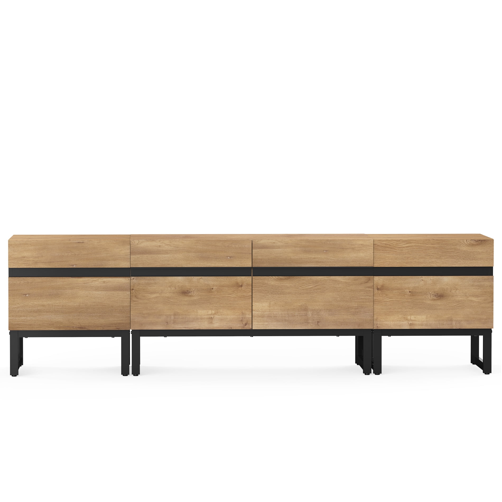 WAMPAT Modern TV Stand for TVs up to 70 inch TV, 3 in 1 Entertainment Center TV Console with Storage Cabinets and Metal Base,Media Console for Living Room, Oak,71''