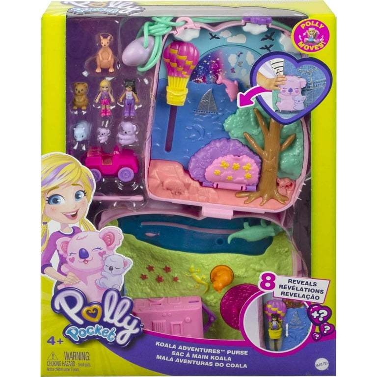 Polly Pocket 2-in-1 Koala Purse Travel Toy with 2 Micro Dolls, 1 Toy Car  and 5 Animals