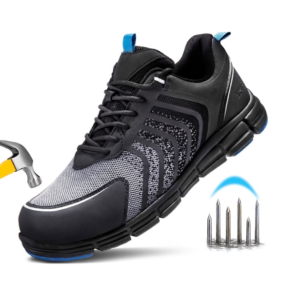 SPIEZ Men's Ultra-Light Composite Toe Safety Shoes - Anti-Impact, Puncture-Resistant & Slip-Resistant for Work & Casual Wear,Black Size 10