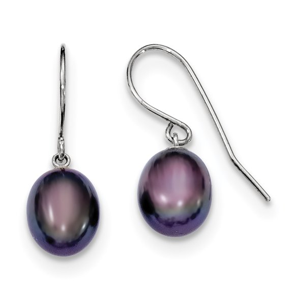 Boucles d'Oreilles Pendantes en Argent Sterling 8-9mm Perle de Culture Noire FW QE7672