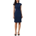 thumbnail image 2 of INSPIRE CHIC Work Dress for Women Bow Tie Neck Button Down Crap Sleeve Side Zipper Elegant Sheath Dresses XS Navy Blue, 2 of 6