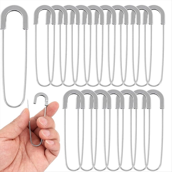 Extra Large Safety Pins Heavy Duty 3 Inch-20 PCS Coilless Sewing Pin Brooches-Giant Pins, Silver