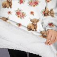 thumbnail image 3 of Oversized Wearable Blanket Hoodie,White Highland Cow Flower Pattern Sherpa Blanket Hoodie with Super Pockets,Super Warm Fuzzy Pullover for Women & Men, 3 of 6