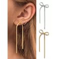 thumbnail image 2 of K-KED 1 Pair Women Drop Earrings Vintage Gold Plated Flat Snake Chain Bow Earrings-Silver, 2 of 9