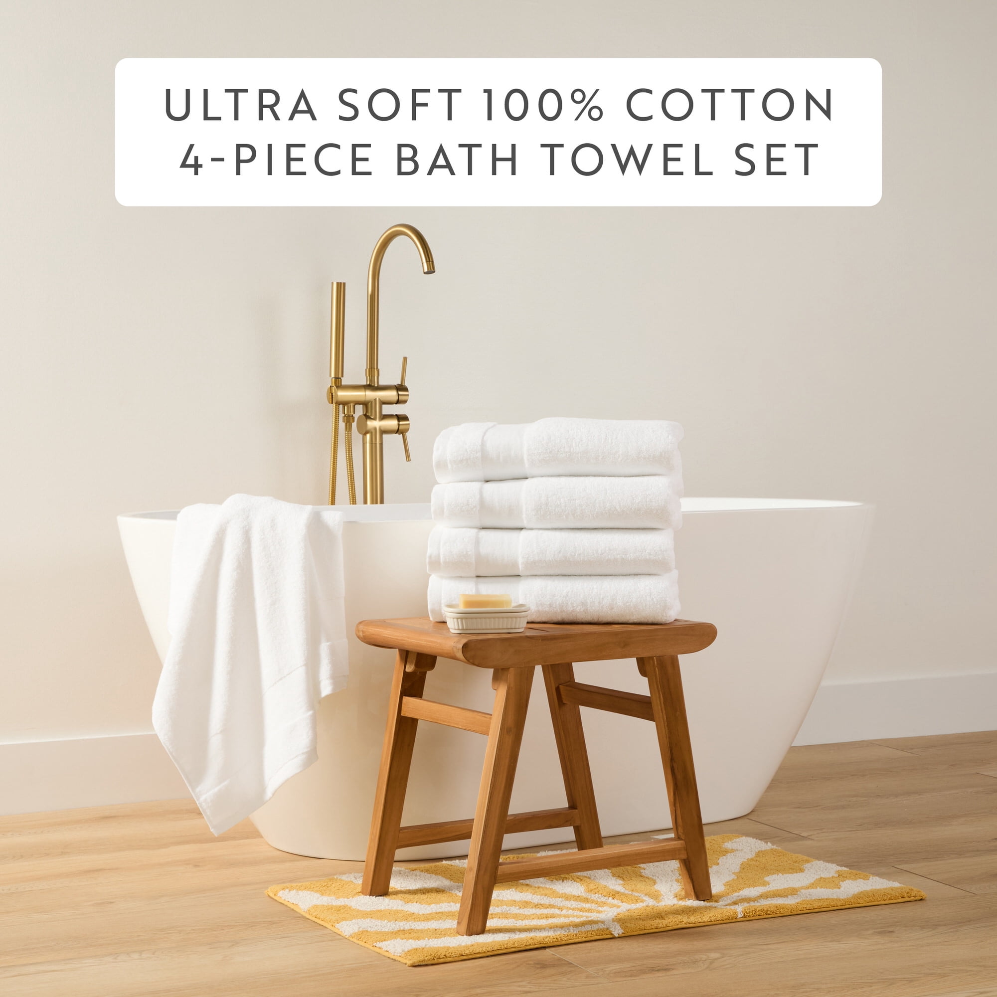 Luxury Hotel 4-Piece Bath Towel Set in White - Soft and Absorbent for Quick Drying by Comfort Canopy