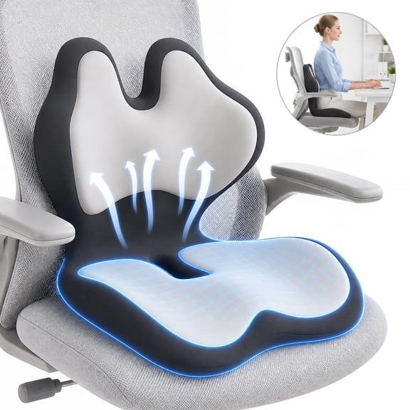 AMTPM Seat Cushion for Desk Chair, Breathable Non-Slip Office Chair Cushion, Ergonomic Back Support Pillow for Car, Home, Office - Relieve Tailbone & Sciatica Pain