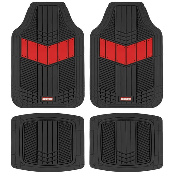 BDK Rubber Car Floor Mats All Weather Waterproof 4-Piece Sporty Two-Tone Design Car Mats Full Set - Universal Trim-To-Fit Floor Mats for Car, SUV, & Trucks - Car Carpet Protector