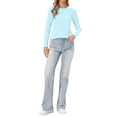 thumbnail image 2 of INSPIRE CHIC Women's Striped Long Sleeve Crew Neck Slim Fit Casual T Shirt Top Light Blue Stripe M, 2 of 6