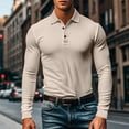 thumbnail image 6 of WTOBBY Men's Casual Long Sleeve Polo Shirt with Loose Lapel Collar, Ribbed Texture, and Relaxed Fit for Everyday Comfort Wear Breathable Top ,Khaki 2XL, 6 of 8