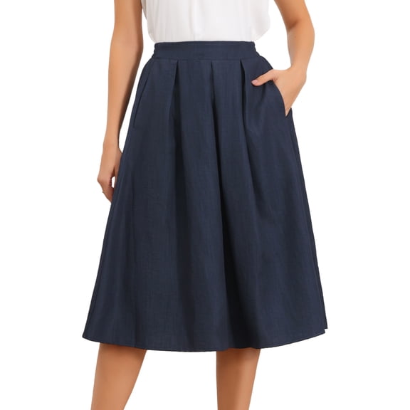 DARING DIVA Women's Vintage A-Line Business Midi Skirts X-Small Navy Blue