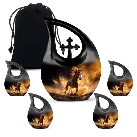 MUKTIVE Horse Urn for Ashes, Tear Urns for Human Ashes, (1 Large 10 ", 4 Keepsake 3 ") Heart Rider Cremation Urn, Memorial Tribute