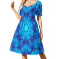 thumbnail image 1 of Mandala de hojas azules. Vestido de manga corta vestido de noche de verano para mujer vestidos de cumpleaños para mujer, 1 of 8