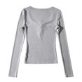 thumbnail image 4 of Arlun,Button up V-Neck T Shirts for Women Petite Stretchy Slim Fit Long Sleeve Fall New Tops Ladies Solid Color Round Neck Basic Tee Shirts Grey M, 4 of 4