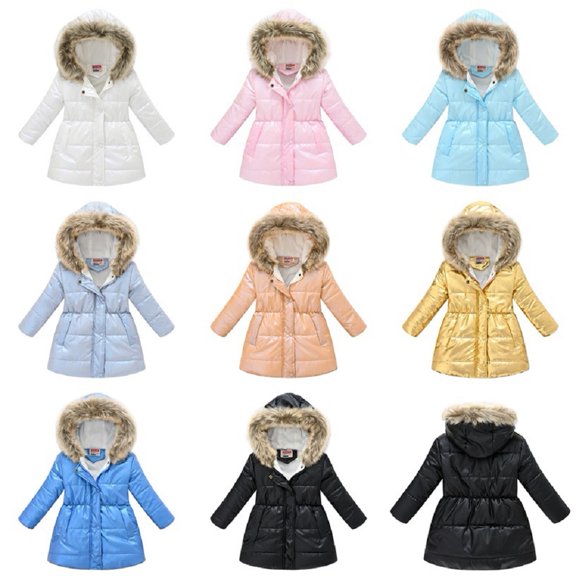 Esaierr Girls Winter Thick Jacket for Kids Baby Solid Color Hooded with Outerwear Snowsuit 3-10 Years Windproof Coats