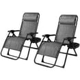 thumbnail image 2 of Gymax 2PCS Folding Zero Weighted Lounge Chair Recliner w/ Cup Holder Pillow Gray, 2 of 9