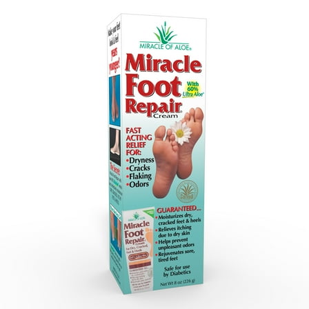 Miracle Foot Repair Cream from Miracle of Aloe, with 60% Ultra Aloe, As Seen On TV, 8 oz.