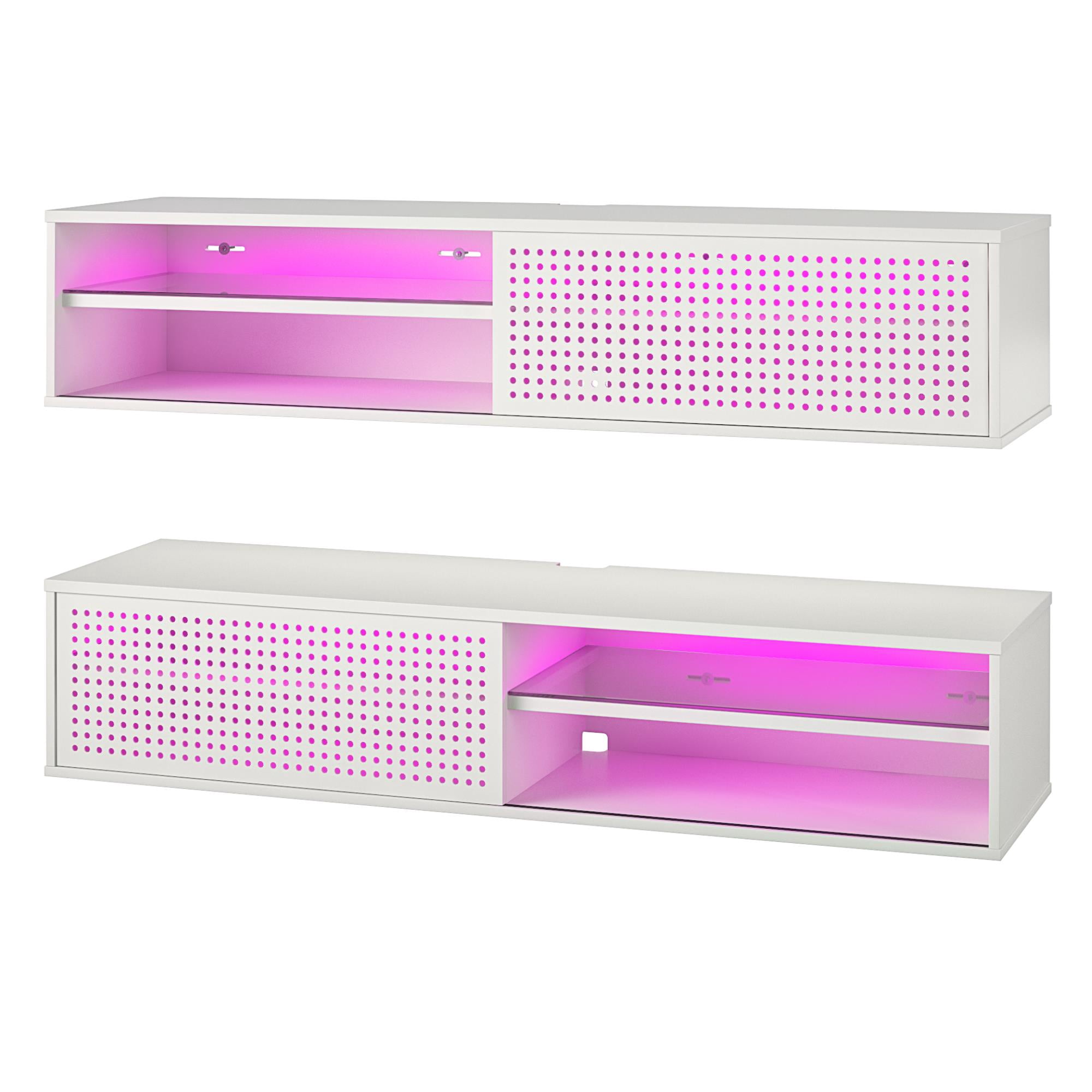 Aukfa Floating Gaming TV Stand for TVs up to 60", Wall Mounted Entertainment Center with LED,White