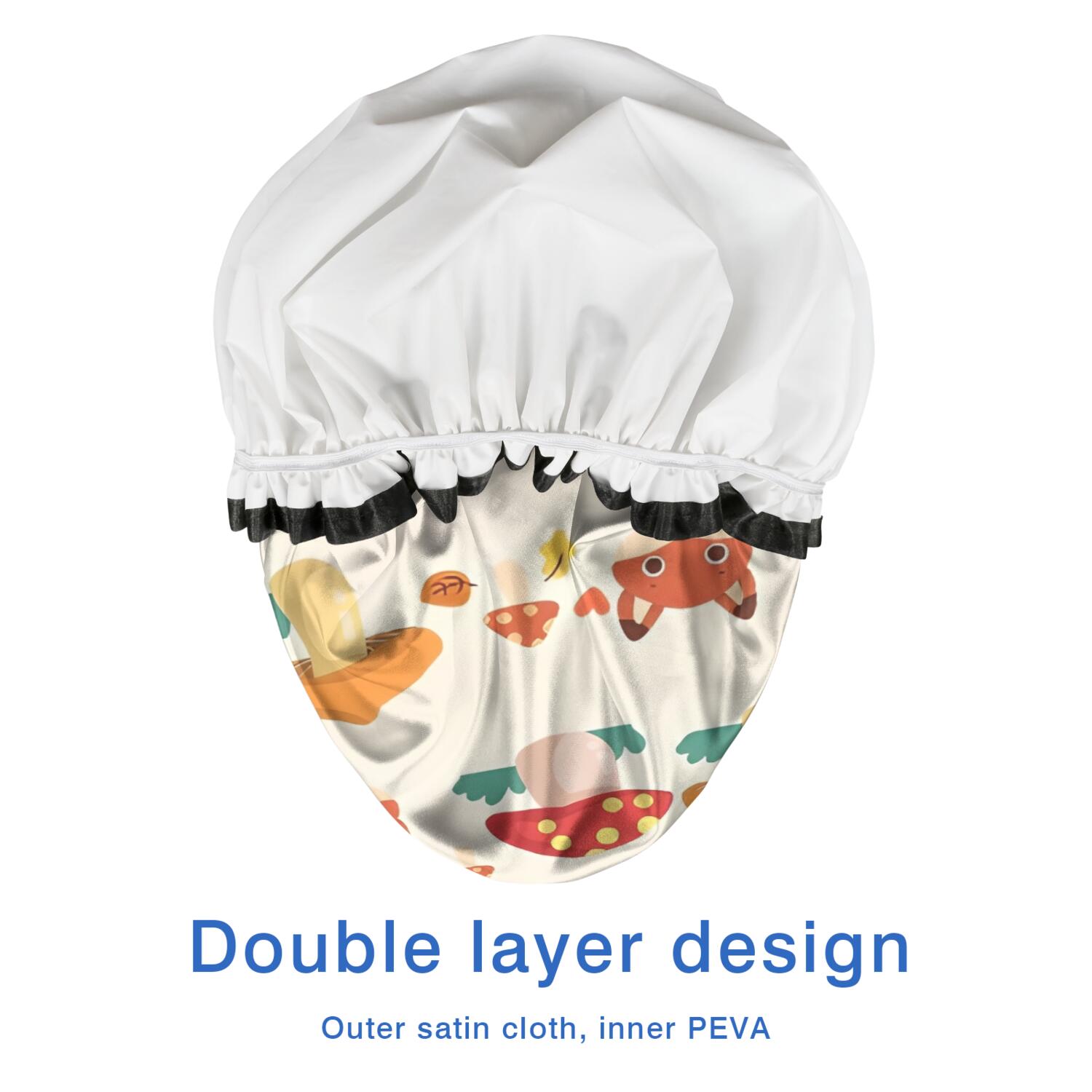Shower Caps,Orange Mushroom Fox Light Pattern Waterproof Shower Cap for Women 4 Pieces,Double Reusable Hair Cover for Shower PEVA Elastic Stretch Hem