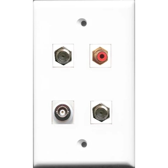 RiteAV 1 Port RCA Red 2 Port Coax Cable TV- F-Type and 1 Port BNC Wall Plate