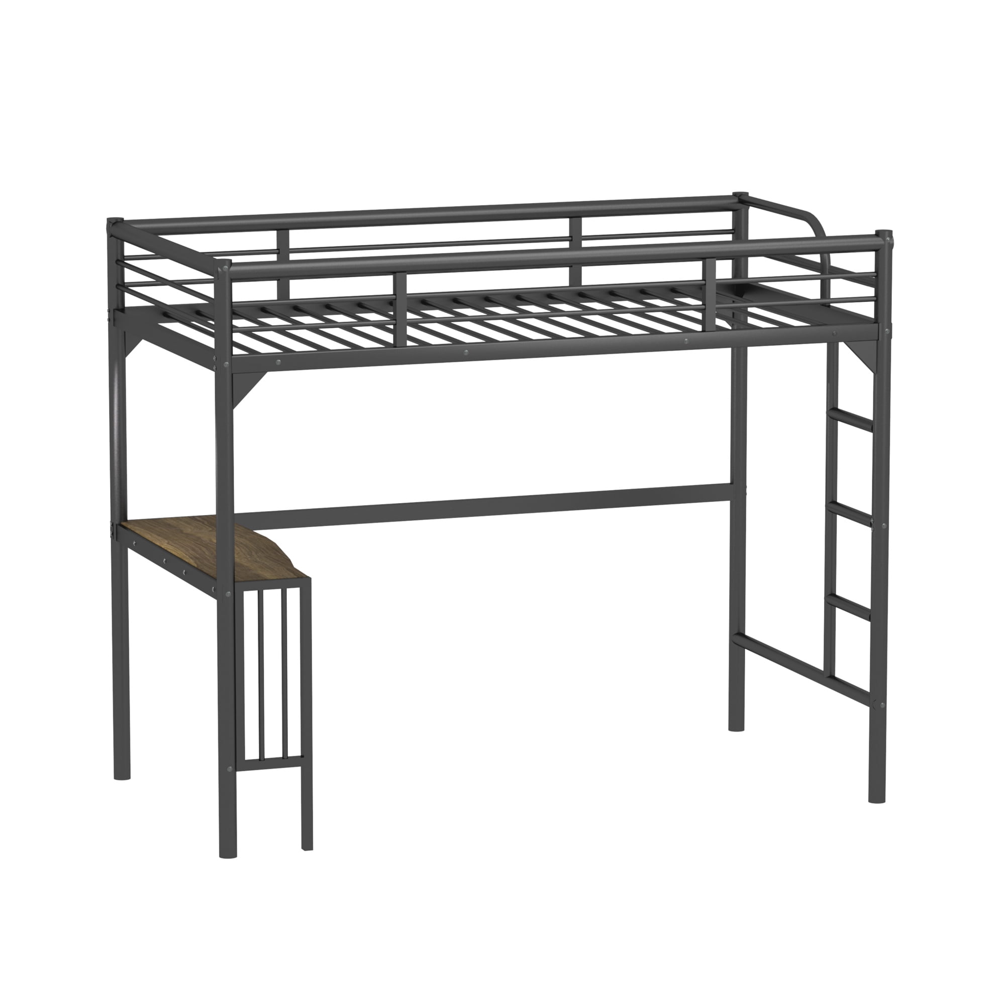 Aukfa Twin Loft Bed with Desk for Kids, Teens, Dorm, Heavy Duty Metal Bed Frame - Black