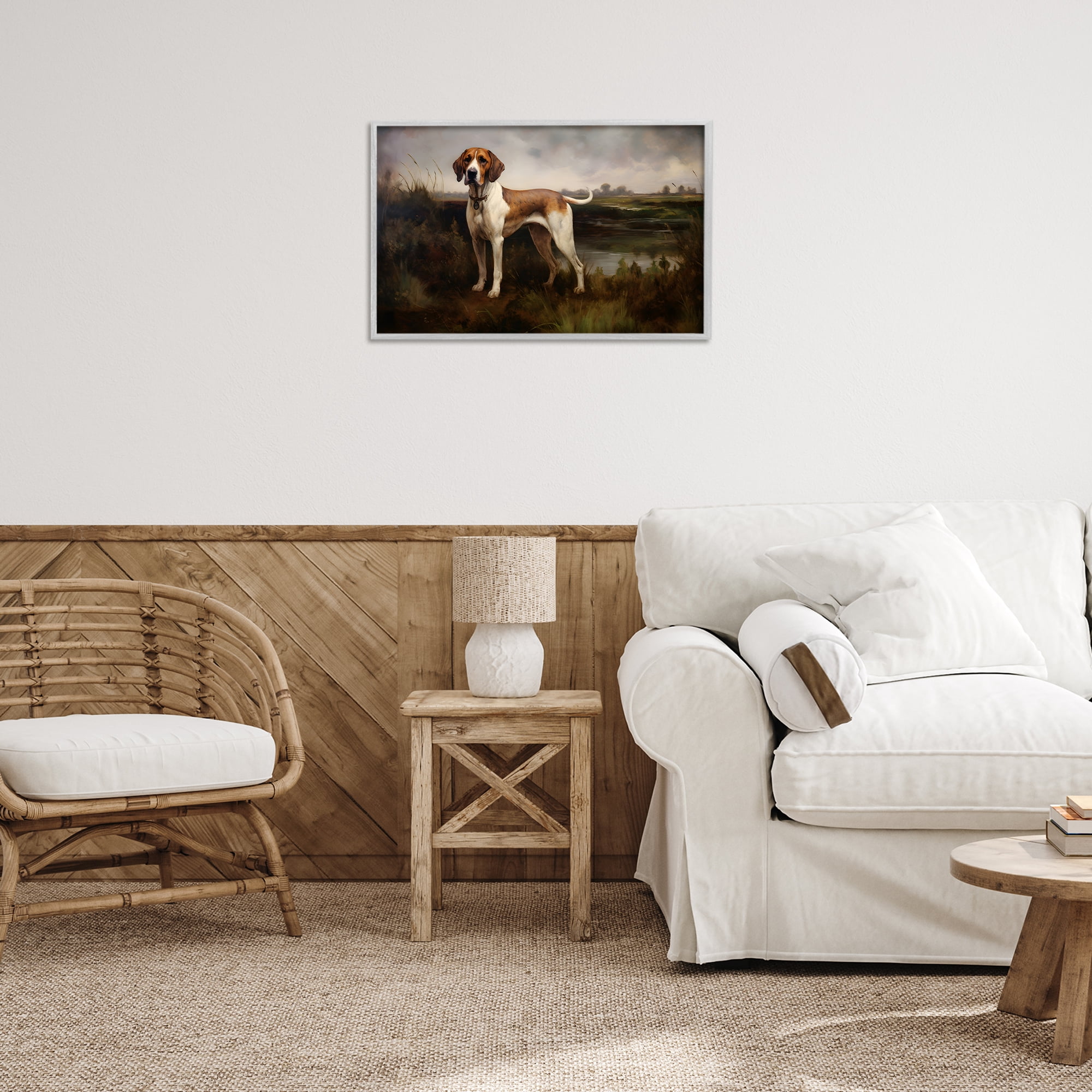 Stupell Industries On The Hunt Landscape Landscape Painting Gray Framed Art Print Wall Art, 24 x 16