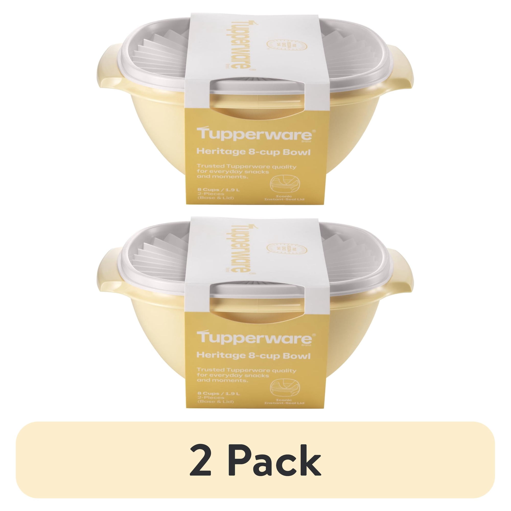 (2 pack) (2 pack) (2 pack) (2 pack) Tupperware Heritage 8-Cup Food Storage Bowl with Lid  Yellow