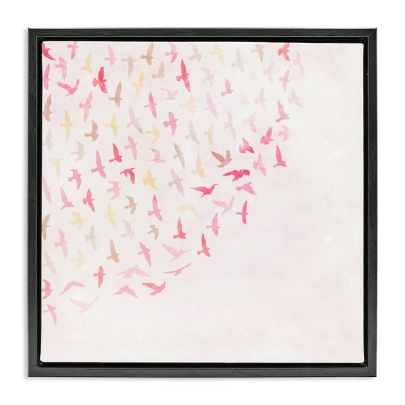 Stupell Industries Fluttering Pink Birds Animals & Insects Painting Black Floater Framed Canvas Art Print Wall Art, 18 x 18