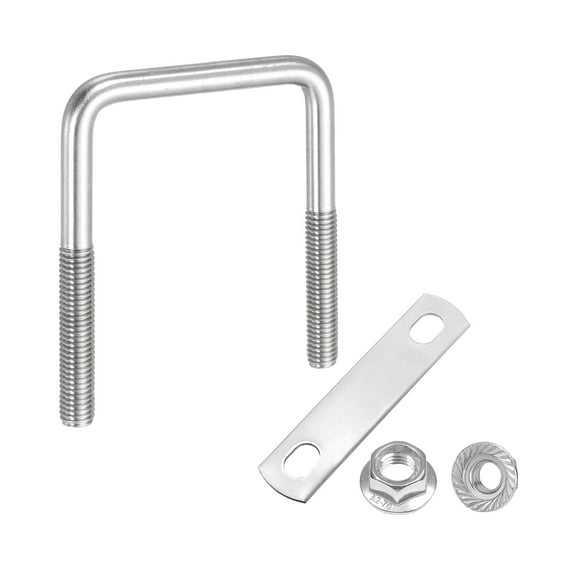 Uxcell M8 2 Inch Inner Wide Square U Bolts, 3-1/8 Inch Length 304 Stainless Steel U-Bolts with Flange Hexagon Nuts, Frame Plates for Trailer, Automotive, (50mm W x 80mm L)