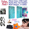 thumbnail image 1 of Value Pack + for 5.5" BLU Grand HD 2016 Version Case Wallet Phone Case Grip Textured Kickstand Hybrid Pouch Pocket Purse Screen Flip Cover Blossom Teal, 1 of 4