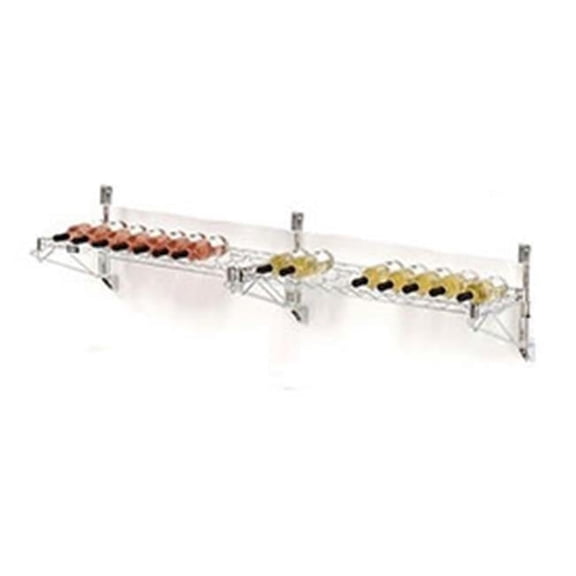Wine Bottle Rack - Double Wide 2 Shelf Wall Mount, 36 Bottle - 72 x 14 x 14 in., Chrome