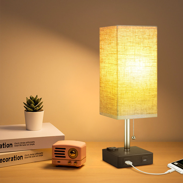 Bestgoods Bedside Table Lamp, Multifutional Table Lamp with 2 Fast USB