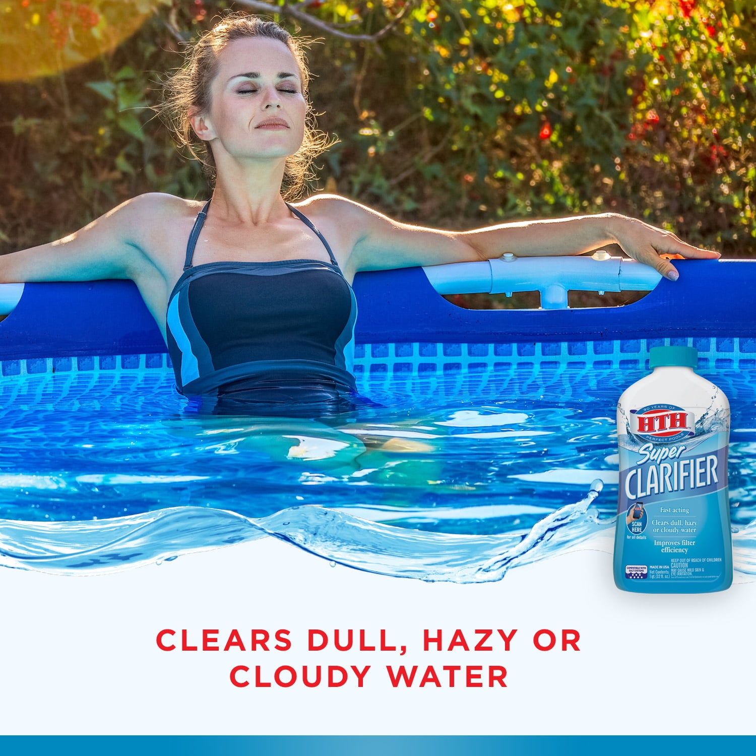 HTH Super Clarifier, Clears Cloudy Water in Swimming Pools, 1 Qt