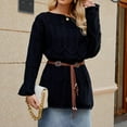 thumbnail image 5 of Trendy Long Sweaters for Women with Belt Hollow Out Baggy Knitted Off Shoulder Pullover Going Out Tunic Tops (M, Black), 5 of 7