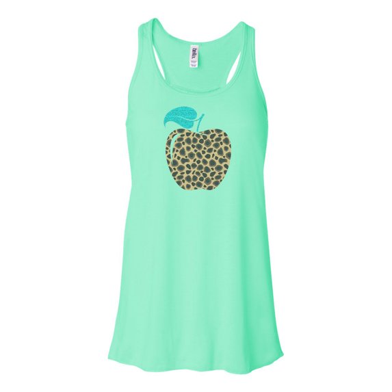 "Leopard Apple, Teacher Tank Top, Teacher Racerback, Gift For Teacher, Women's Racerback, Soft Bella Tank, School Tank Top, Back To School, Mint , SMALL"