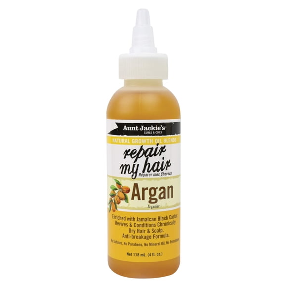 Las mezclas de aceites de crecimiento natural de Aunt Jackie reparan mi cabello - El argán revive y acondiciona el cabello y el cuero cabelludo crónicamente secos Fórmula antirotura 4 oz