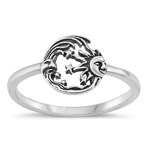 Unique Wholesale Fantasy Ring 925 Sterling Silver Sun & Moon Band Jewelry Female Male Unisex Size 5