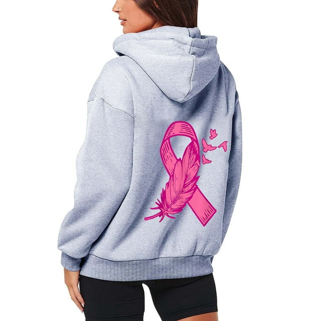 Zhanying Chandail à Col Rond pour Femmes Chandail pour Femmes Prévention du Cancer Mensuel Fermeture Éclair Manches Longues Poche Cordon de Serrage Chandail à Capuchon de Sport Décontracté