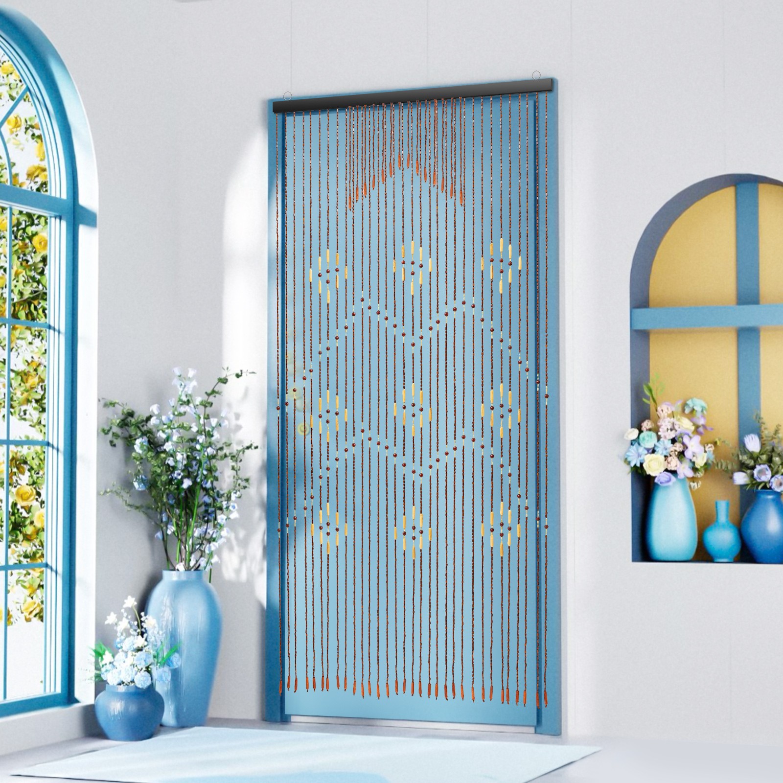 32 Lines 90*175cm Bamboo Bead Curtain Coffee Wooden Curtain String Door Curtains Beaded for Bedroom Doors Bathroom Doors