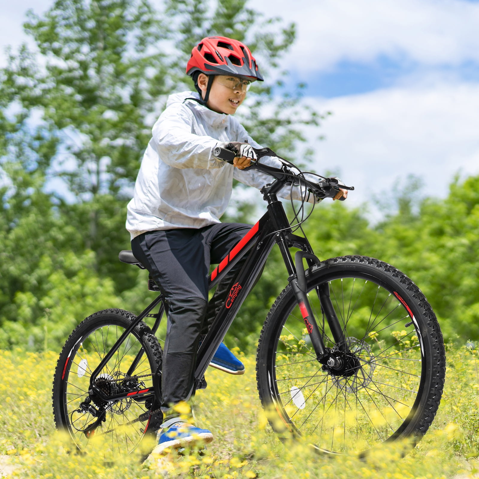 Ktaxon 24" Mountain Bike with Shimano 21 Speed, Disc Brakes, Black Red