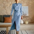 thumbnail image 6 of RYKJLWY Boho Dresses for Women 2024 Women's High End Satin Dress With Elegant Temperament Bridesmaid Attire Autumn And Winter Split Ends Pastel Dress for Women (Light Blue,XL), 6 of 9