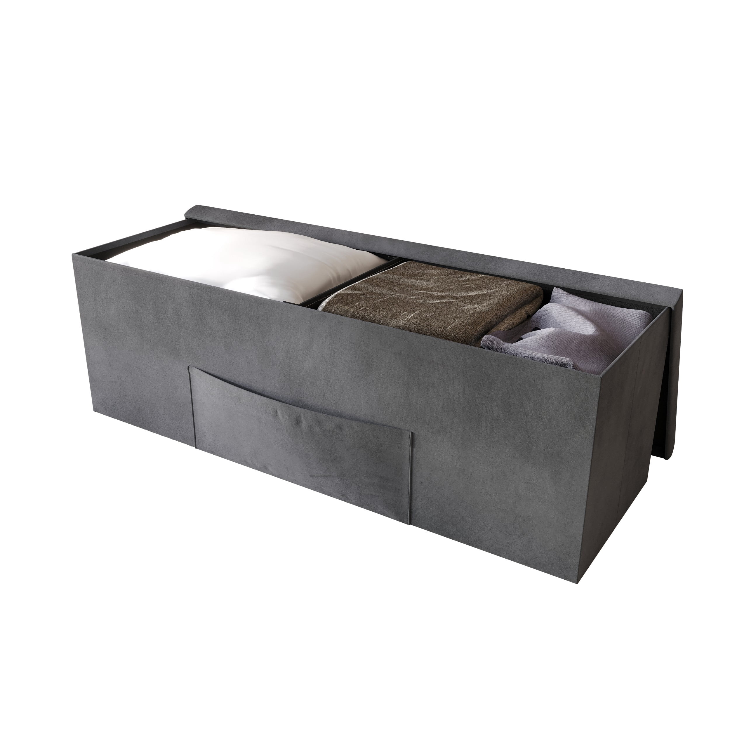 Home Design Chico 42" Tufted Upholstered Folding Storage Bench with Deep Cushion and Front Pocket, Multi-Purpose Rectangular Design for Bedroom, Entryway, or Living Room, Dark Gray