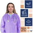 thumbnail image 4 of 100 Pack Purple Disposable SMS Lab Jackets 50 gsm 31" Long Large /w Snaps Front, Knit Cuffs & Collar, 3 Pockets, 4 of 7