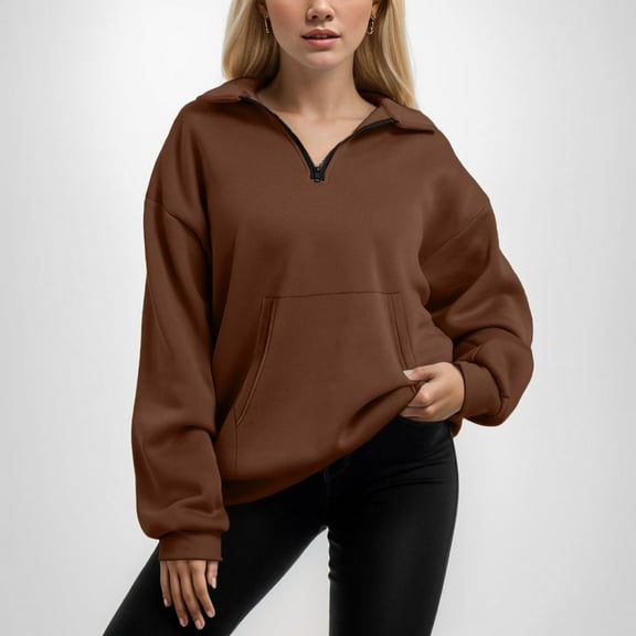 SIYUDAN Adult Women Sweatshirt for Women,Long Sleeve Sweatshirt Quarter Zip Coffee Pullover Sweat Shirt Women'S Fall Sweatshirt Women Fashion