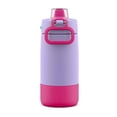 thumbnail image 3 of Ello - Botella de agua aislante Kids Colby de acero inoxidable de 12 onzas con pajita y posavasos de silicona integrado (lila/rosa), 3 of 13