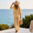 thumbnail image 5 of Stralyhd Plaid Women's 2 Piece Beach Cover Up Set V Neck Button Top Loose Wide Leg Pants Lightweight Summer Vacation Yellow XL, 5 of 6